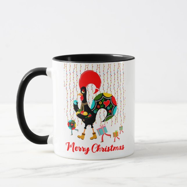 Mug Feux de Noël, baubles, cadeaux et coq (Gauche)