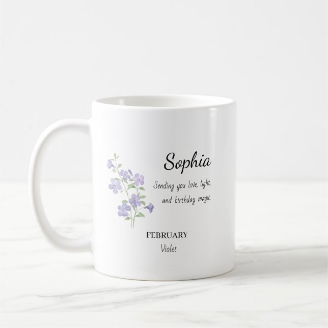 Mug Février Violet Anniversaire Personnalisé (Gauche)