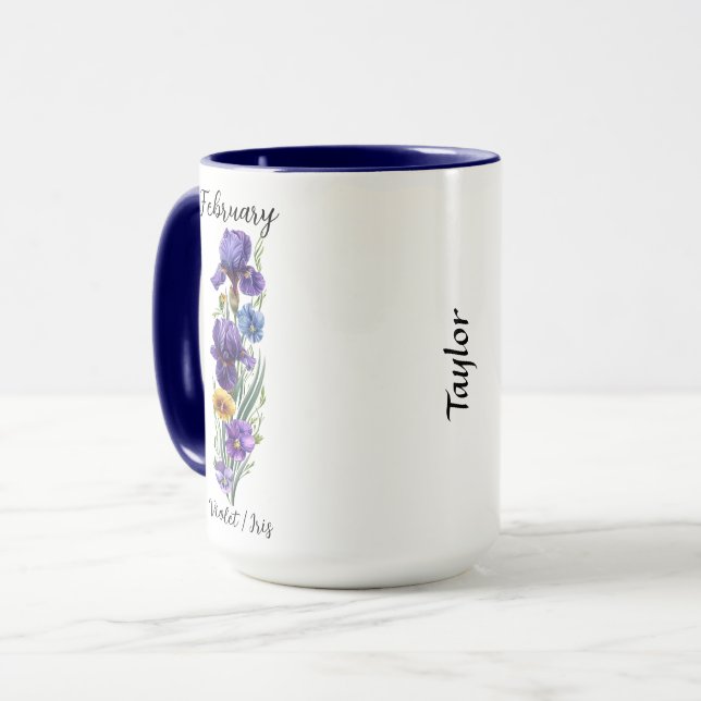 Mug Février Violet Fleur de naissance et Iris (Devant gauche)