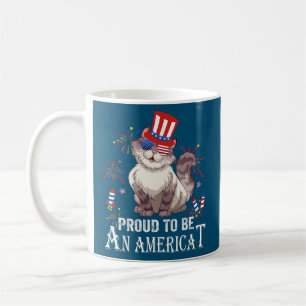 Mug Fier d'être Américat Chat Drapeau US Joyeux Quatri