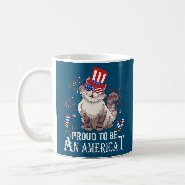 Mug Fier d'être Américat Chat Drapeau US Joyeux Quatri (Gauche)