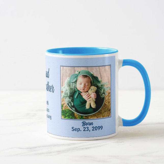 Mug Fier Godmère Bleu Nouveau bébé avec photo (Droite)