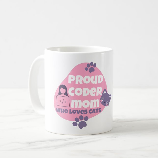 Mug FIER MOM CODER QUI AIME LES CHATS - CODER MOM T-Sh (Devant gauche)