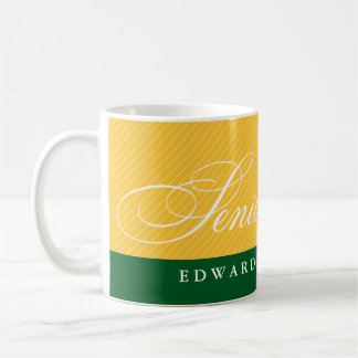 Mug Fier seniors green jaune rayures année de classe