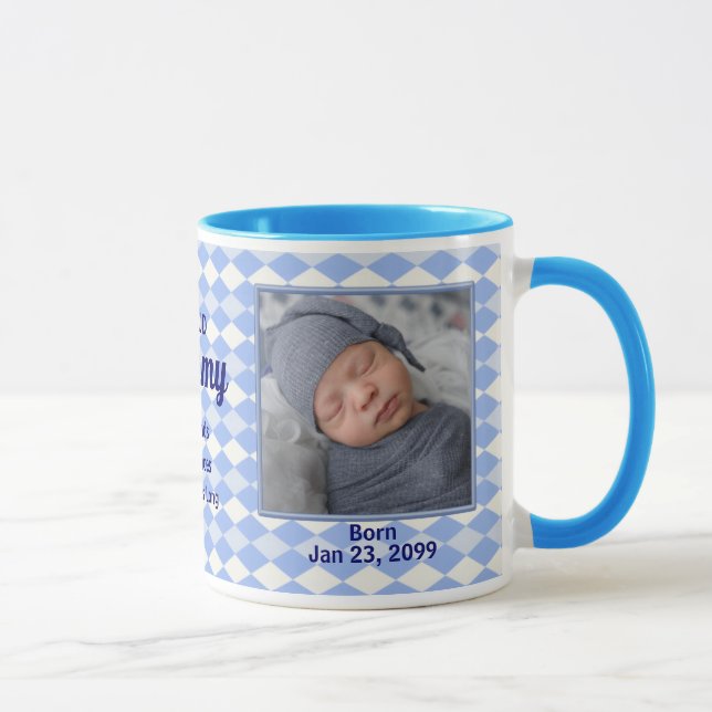 Mug Fière nouvelle maman Jacquard bleu bébé photo (Droite)