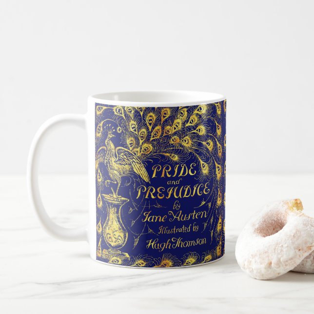 Mug Fierté et préjugé Bleu Peacock Livre couverture (Avec donut)