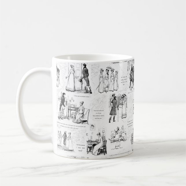 Mug Fierté et préjugé Citations de toile blanche noire (Gauche)
