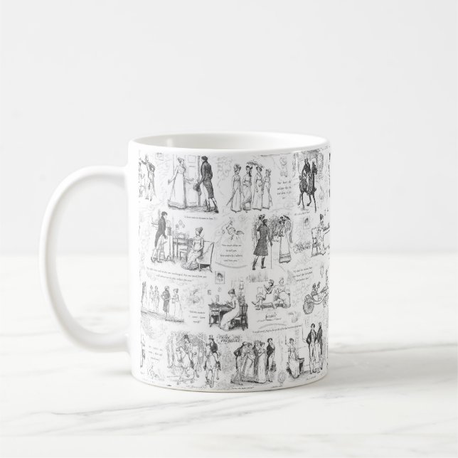 Mug Fierté et préjugé Citations de toile blanche noire (Gauche)