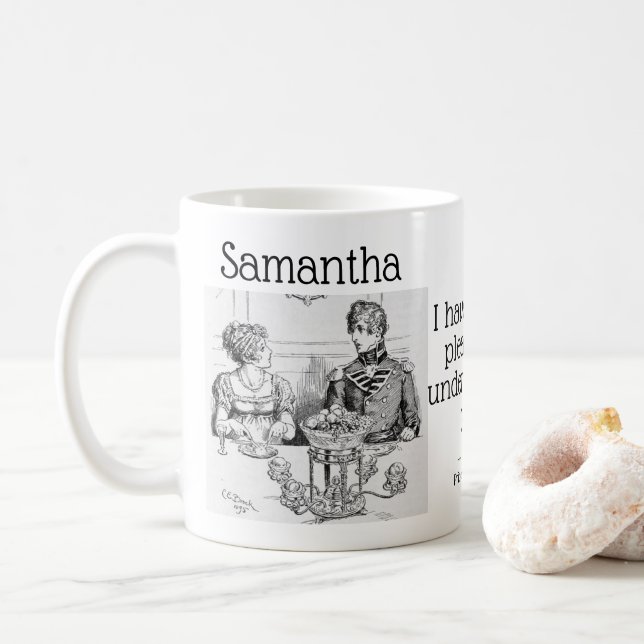 Mug Fierté et préjugés Jane Austen Funny Nom du devis (Avec donut)