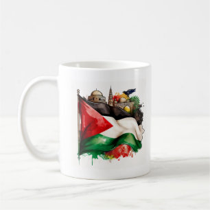 Mug Fierté palestinienne avec drapeau et monuments
