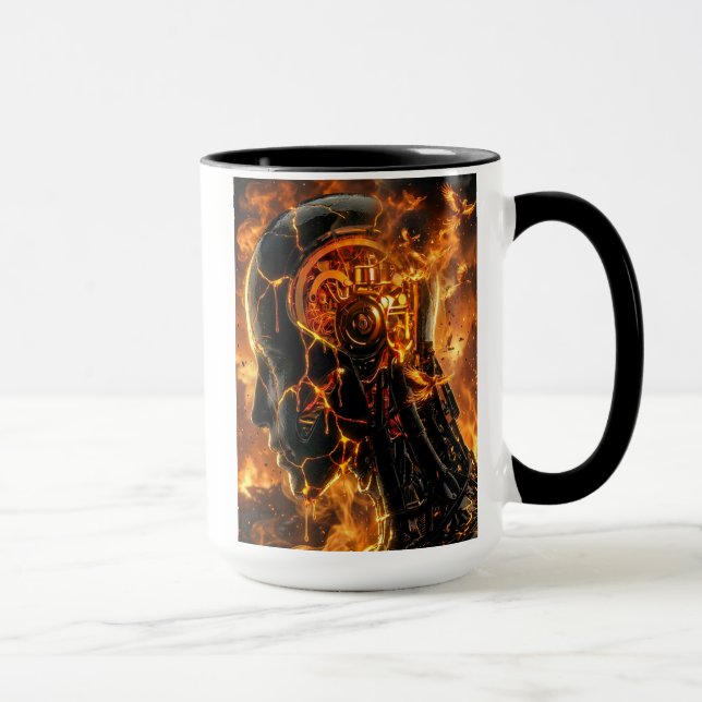 Mug Fiery Cyborg Phoenix Glowing Mechanical Head (Droite)