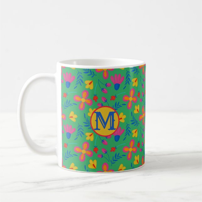 Mug Fiesta verte Floral Customisé initial (Gauche)