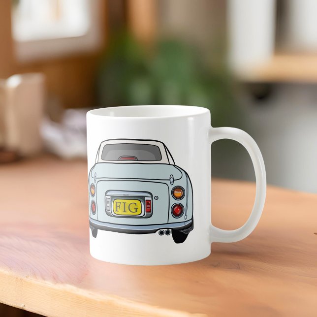 Mug Figarations Monogramme Pale Aqua Figaro Voiture (Fun aqua blue figgy mug with space for your initials)