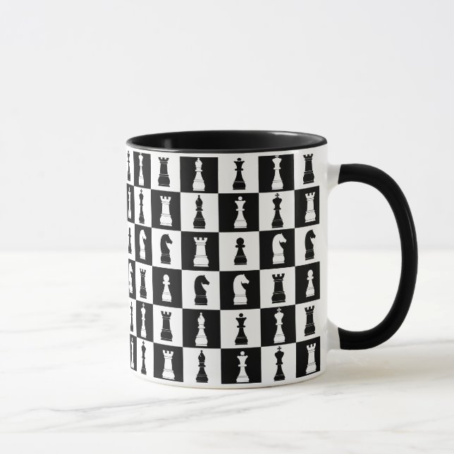 Mug Figures de jeu d'échecs motif noir et blanc (Droite)