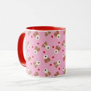 Mug Fil Fox Terrier Chien Lunettes de coeur Motif rose