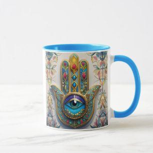 Mug Filigree couleur or bleu-vert troisième oeil Hamsa