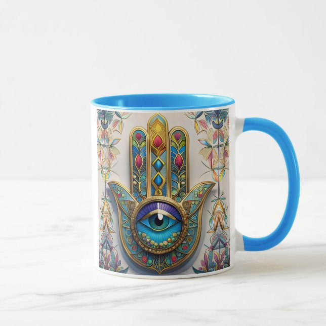 Mug Filigree couleur or bleu-vert troisième oeil Hamsa (Droite)