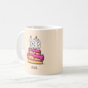 Mug Fille 10e anniversaire, 10 sur le gâteau rose doux