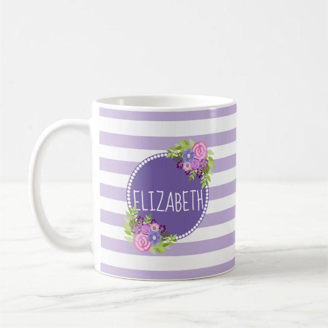 Mug Fille Abstraite Florale Purple Stripes Nom du mono (Gauche)
