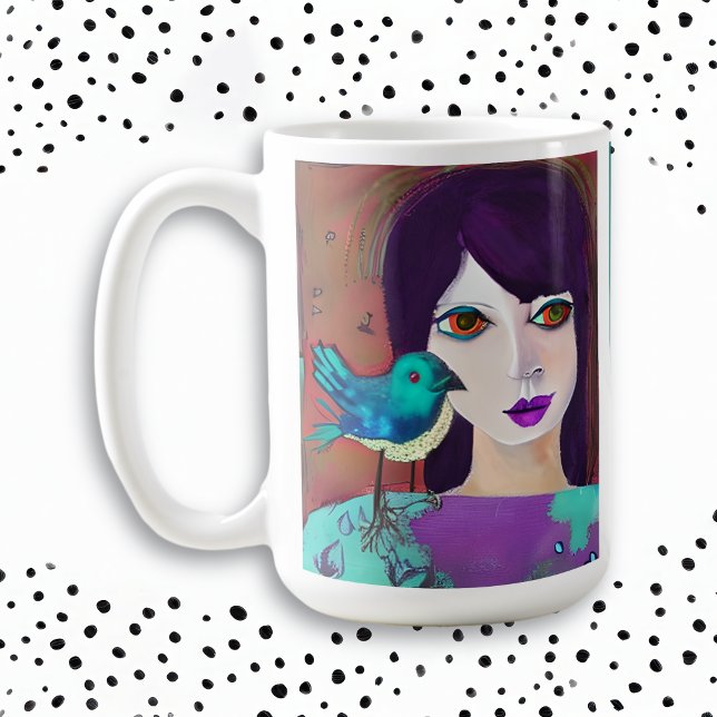 Mug Fille Abstraite & Oiseau Violet et Sarcelle Person (Créateur téléchargé)