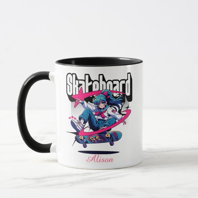 Mug Fille Ado de skateboard Anime personnalisée (Gauche)