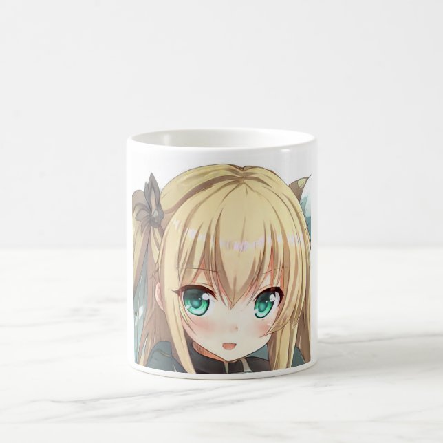 Mug Fille anime aux cheveux blonds yeux vert émeraude  (Centre)