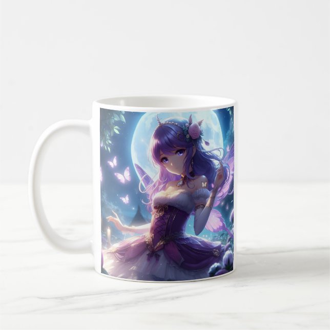 Mug Fille Anime Papillon Violet Aile Lune Fée  (Gauche)