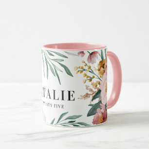 Mug Fille aquarelle florale 25e anniversaire rose chic