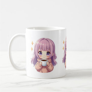 Mug Fille au café Kawaii Cozy – Autocollant esthétique