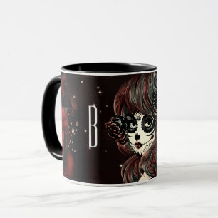 Mug Fille au crâne sucré Roses noires et rouges Person