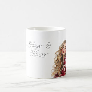 Mug Fille au pull à coeurs rouges Saint Valentin Câlin