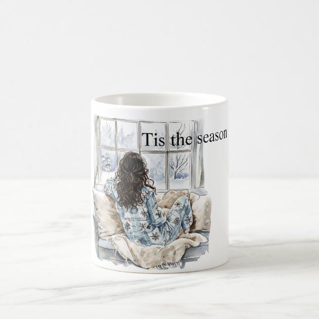 Mug Fille aux cheveux bruns fenêtre Noël (Centre)