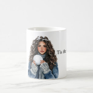 Mug Fille aux Cheveux Bruns Noël Snowball