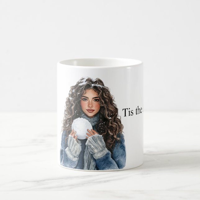 Mug Fille aux Cheveux Bruns Noël Snowball (Centre)