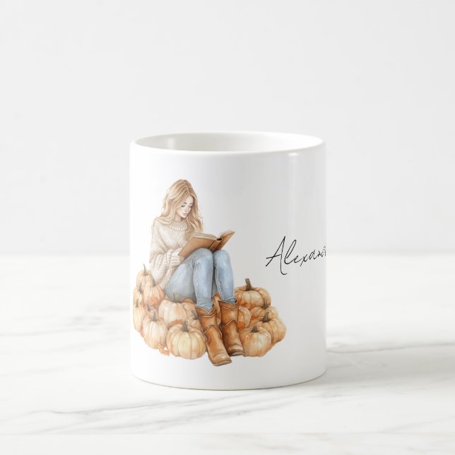 Mug Fille aux citrouilles oranges avec livre (Centre)