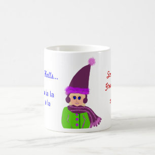 Mug Fille aux yeux bleus festive avec chapeau prune & 