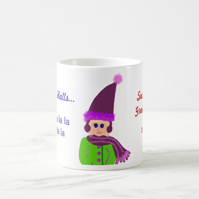 Mug Fille aux yeux bleus festive avec chapeau prune &  (Centre)