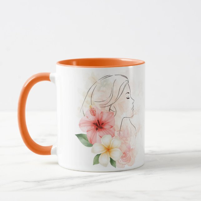 Mug Fille aux yeux fermés avec fleur-aquarelle  (Gauche)