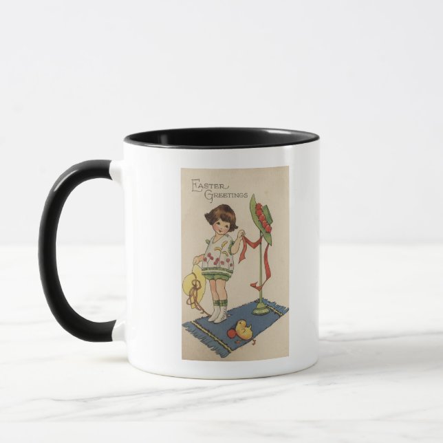 Mug Fille avec Casquette jaune et poussette (Gauche)