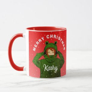 Mug Fille avec dessin de capuche de grenouille verte p