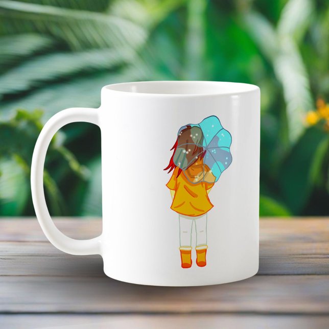 Mug Fille avec parapluie dans le vent Dessin  (Créateur téléchargé)