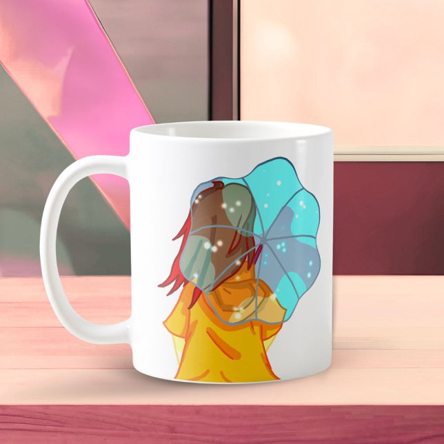 Mug Fille avec parapluie dans le vent Dessin  (Créateur téléchargé)