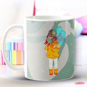 Mug Fille avec parapluie dans le vent dessinant un tou