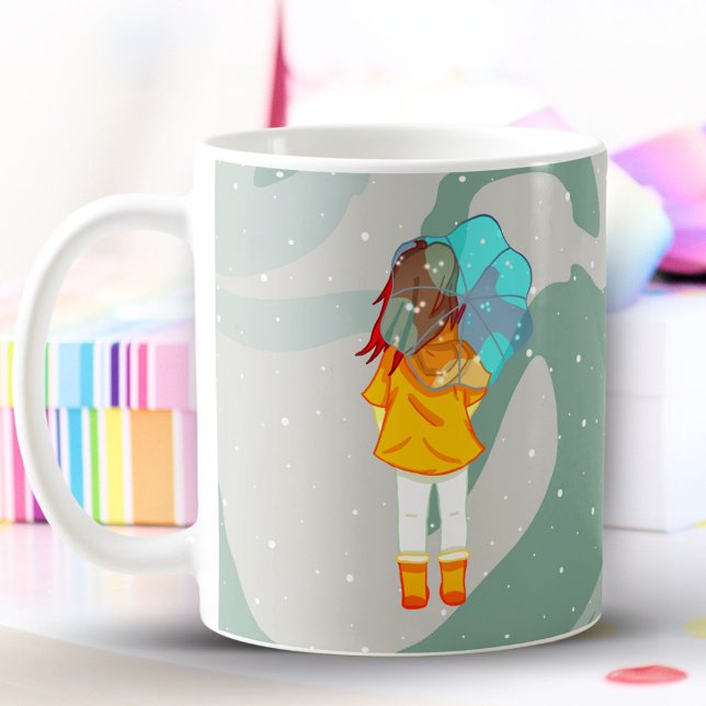 Mug Fille avec parapluie dans le vent dessinant un tou (Créateur téléchargé)