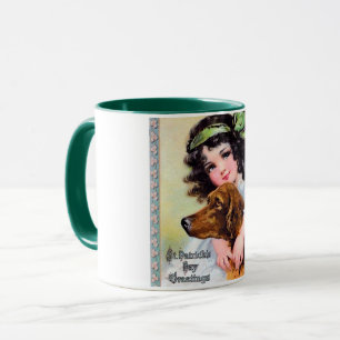 Mug Fille avec un chien de couture irlandais, Saint Pa