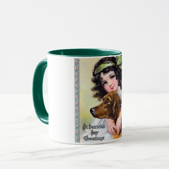 Mug Fille avec un chien de couture irlandais, Saint Pa (Devant gauche)