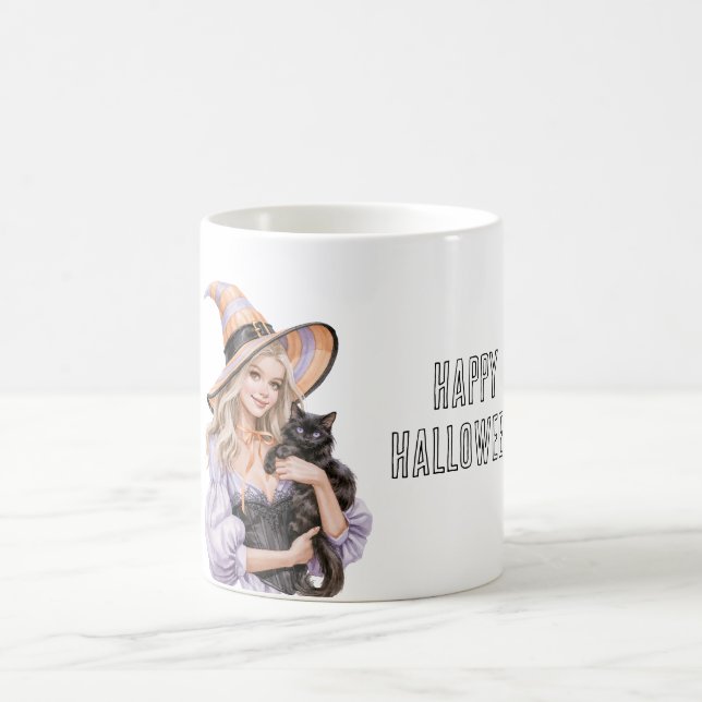 Mug Fille Blonde Chat Noir Halloween (Centre)