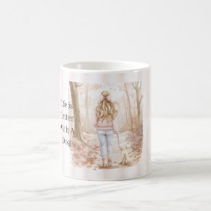 Mug Fille Blonde Chien Arbres La vie est meilleure ave