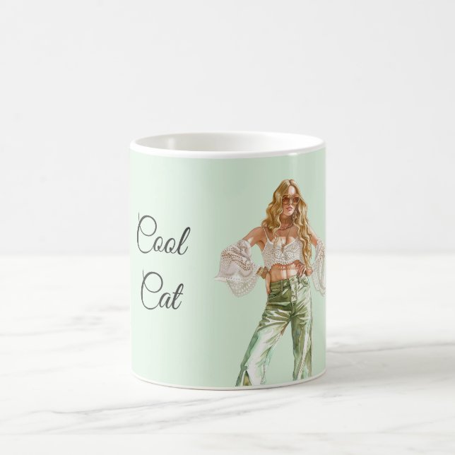 Mug Fille Blonde des Années Soixante-dix Chat Cool (Centre)
