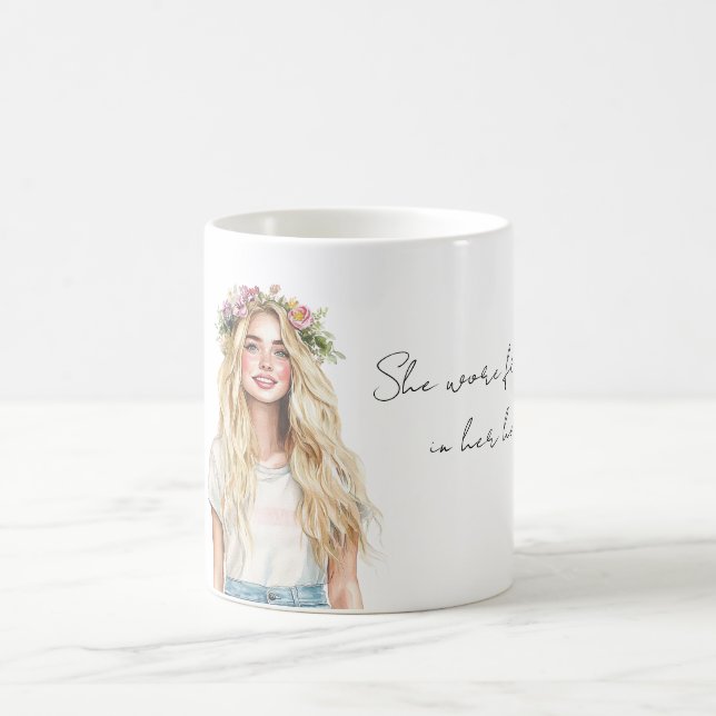 Mug Fille blonde fleurs dans les cheveux (Centre)